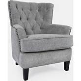 Bryson Accent Chair in Tufted Ash Gray Fabric with Nailhead Trim